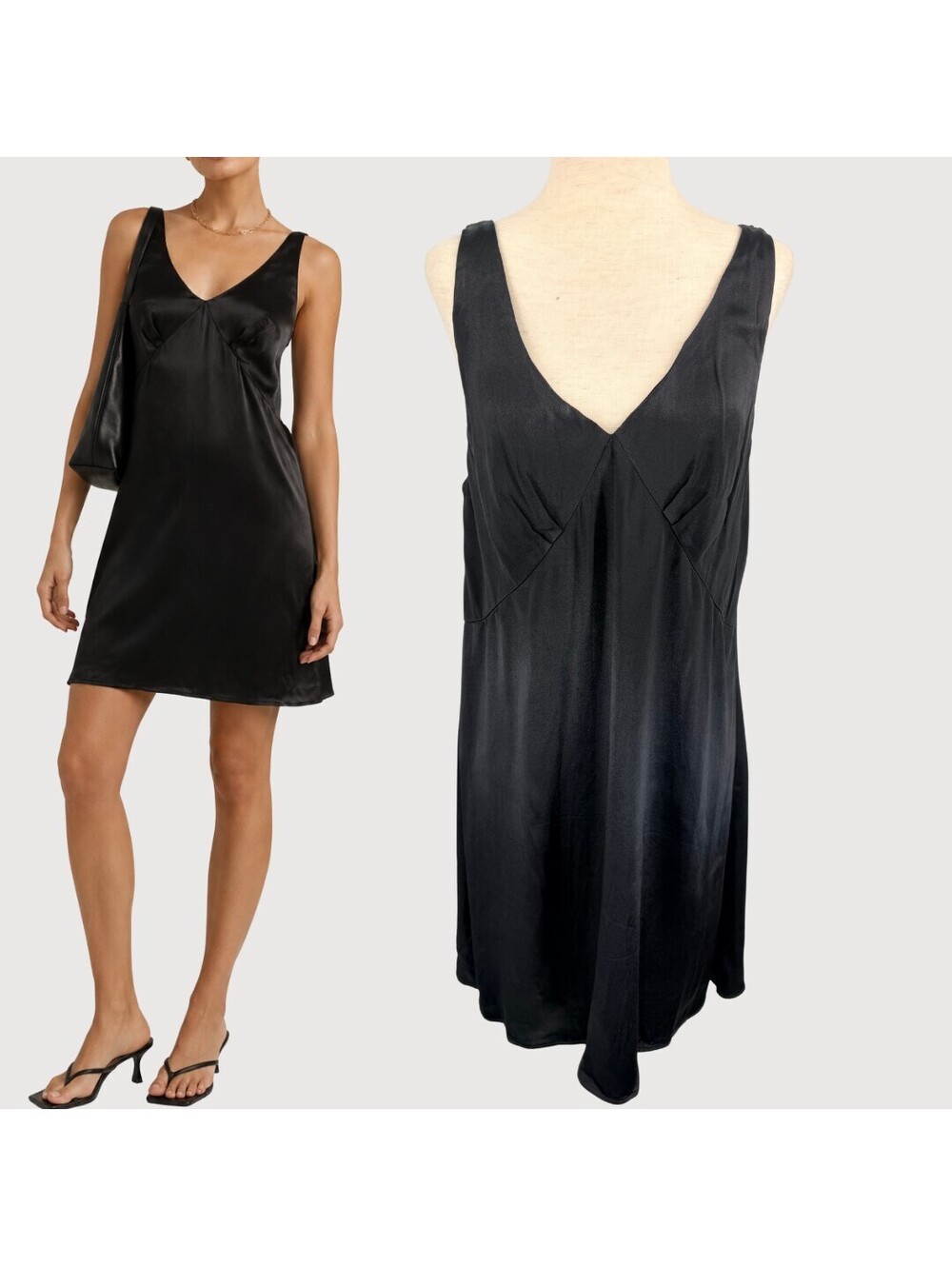 Dissh Simone Black Satin Slip Mini Dress Size 4